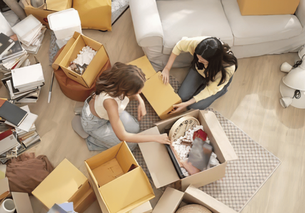 autumn home decluttering organised living room storage boxes