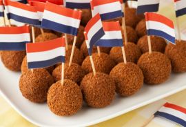 Dutch traditional snack bitterballen with a dutch flag