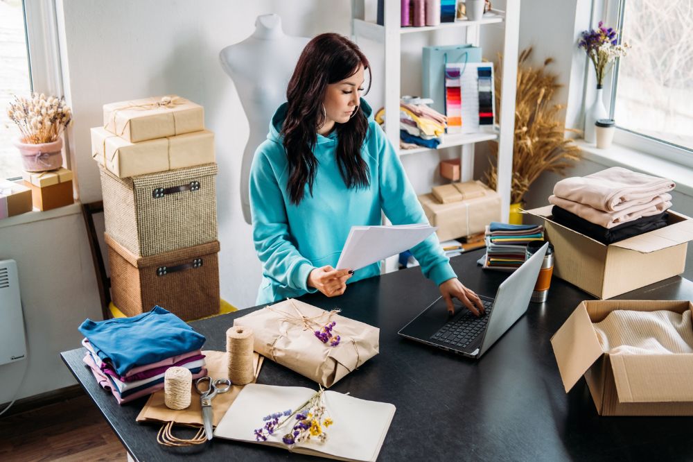 Lady making online inventory