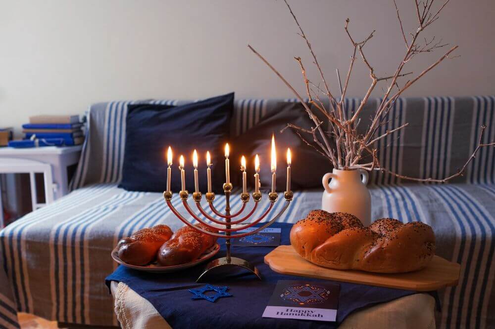 Living room with Hanukkah decorations